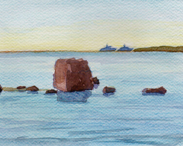 Painting titled "Le rocher des oisea…" by Kilian Charrier, Original Artwork, Watercolor