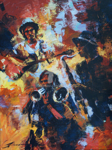 Pintura titulada "Street Musicians" por Kimberly Aring, Obra de arte original, Acrílico