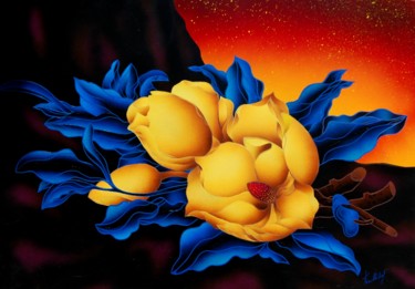 Peinture intitulée "Magnolia Gialla" par Kino Mistral, Œuvre d'art originale, Acrylique Monté sur Châssis en bois