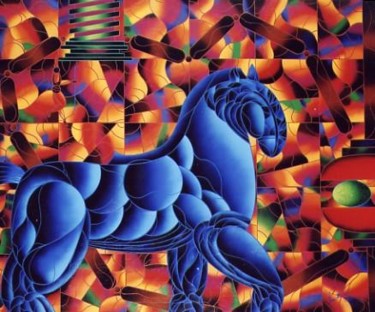 Peinture intitulée "Blue Horse" par Kino Mistral, Œuvre d'art originale, Acrylique