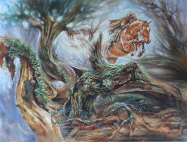 Pittura intitolato "Всадник" da Kira Mofa Sargon, Opera d'arte originale, Olio