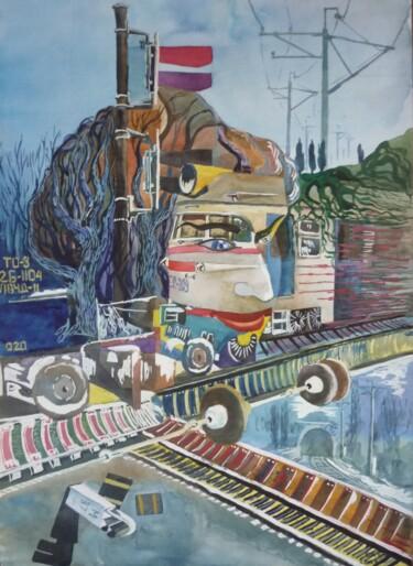 Ζωγραφική με τίτλο "Поезда" από Kirill Bulatov Булатов, Αυθεντικά έργα τέχνης, Λάδι