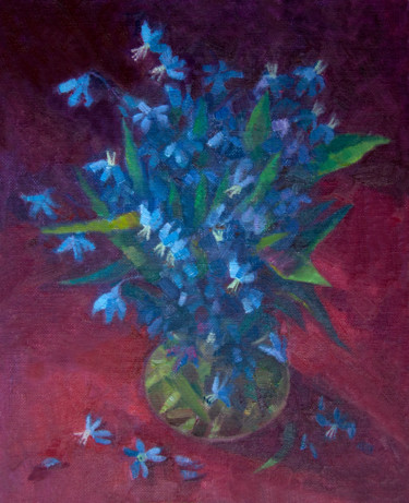 Pittura intitolato "Blue flowers on mag…" da Irina Kuzina, Opera d'arte originale, Olio