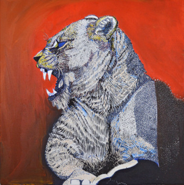 Schilderij getiteld "la lionne" door Sarah Bouzaglou Boissin, Origineel Kunstwerk, Inkt