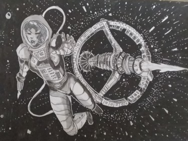 图画 标题为“conquête de l'espace” 由Sarah Bouzaglou Boissin, 原创艺术品, 墨