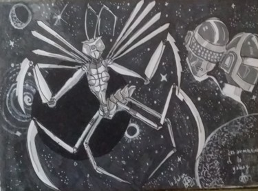 Disegno intitolato "praying mantis robot" da Sarah Bouzaglou Boissin, Opera d'arte originale, Pennarello