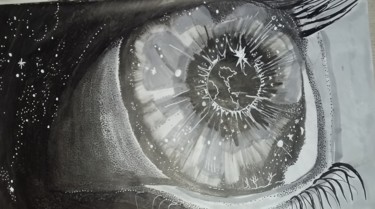 Dessin intitulée "dans les étoiles" par Sarah Bouzaglou Boissin, Œuvre d'art originale, Crayon