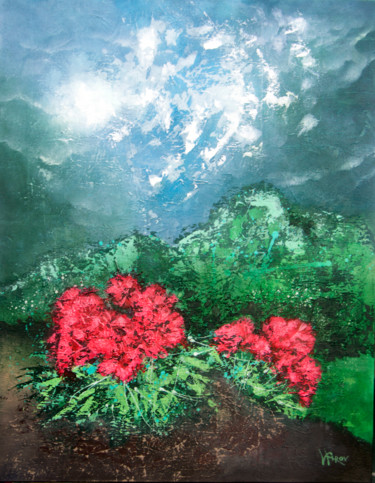 Painting titled "Hibiscus" by Vasco Kirov, Original Artwork, Acrylic