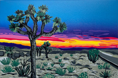 Printmaking titled "Joshua Sunset" by Kirstie Dedman, Original Artwork, Linocuts