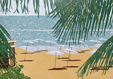 印花与版画 标题为“Beach Umbrellas” 由Kirstie Dedman, 原创艺术品, Linocuts
