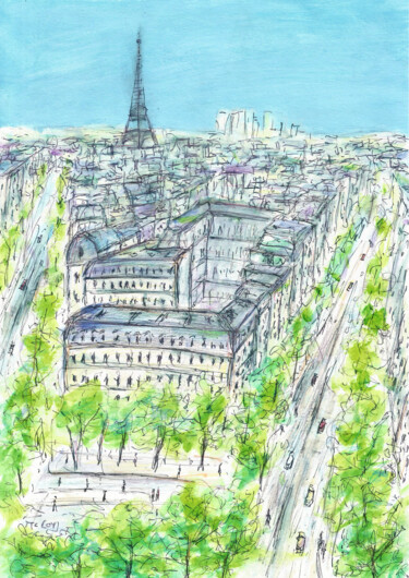 Tekening getiteld "Paris City, France" door Kirstin Mccoy, Origineel Kunstwerk, Acryl