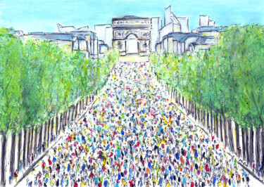 Σχέδιο με τίτλο "Paris Marathon" από Kirstin Mccoy, Αυθεντικά έργα τέχνης, Ακρυλικό