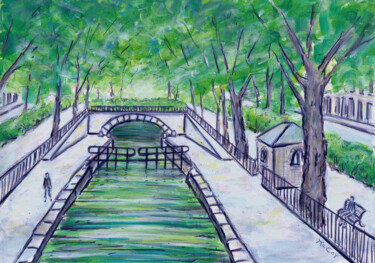 Dessin intitulée "Canal Saint-Martin,…" par Kirstin Mccoy, Œuvre d'art originale, Acrylique