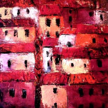 Картина под названием "The Old Town" - Kirstin Mccoy, Подлинное произведение искусства, Масло Установлен на Деревянная рама…