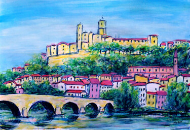 Drawing titled "Beziers City, France" by Kirstin Mccoy, Original Artwork, Acrylic
