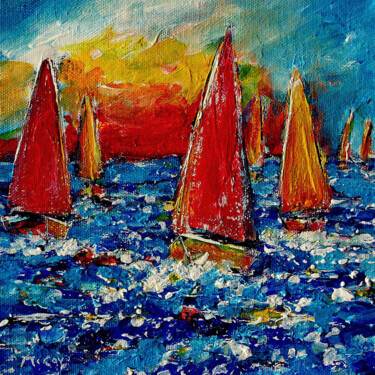 Pittura intitolato "Sunset Sailing" da Kirstin Mccoy, Opera d'arte originale, Olio