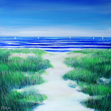 Painting titled "Distant Sails" by Kirstin Mccoy, Original Artwork, Oil