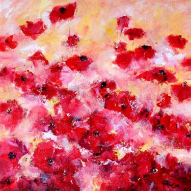 Painting titled "Poppies" by Kirstin Mccoy, Original Artwork, Oil Mounted on Wood Stretcher frame