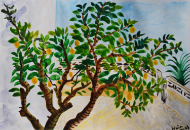 Malerei mit dem Titel "LEMON TREE IN BADIA…" von Kirsty Wain, Original-Kunstwerk, Aquarell