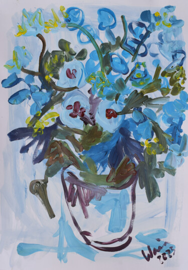 Schilderij getiteld "Flores azules (2023)" door Kirsty Wain, Origineel Kunstwerk, Acryl