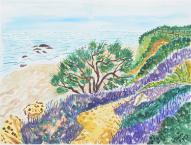 Malerei mit dem Titel "Hidden beach (Beach…" von Kirsty Wain, Original-Kunstwerk, Aquarell