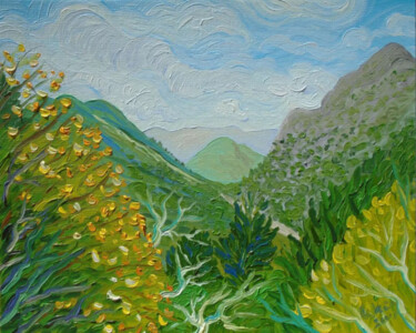 Peinture intitulée "Mountains view near…" par Kirsty Wain, Œuvre d'art originale, Huile Monté sur Châssis en bois