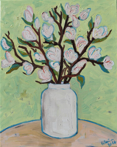 Pintura titulada "Magnolias" por Kirsty Wain, Obra de arte original, Oleo Montado en Bastidor de camilla de madera