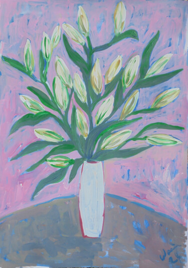 Malarstwo zatytułowany „White Lilies” autorstwa Kirsty Wain, Oryginalna praca, Akryl