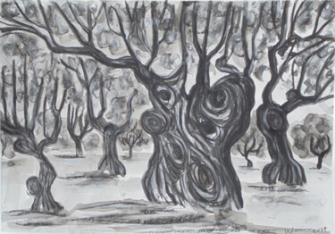 Tekening getiteld "Field of Olives Tre…" door Kirsty Wain, Origineel Kunstwerk, Krijt