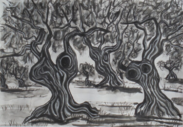 Painting titled "Olive Trees" by Kirsty Wain, Original Artwork, Ink