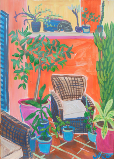 Schilderij getiteld "Patio Corner with O…" door Kirsty Wain, Origineel Kunstwerk, Acryl