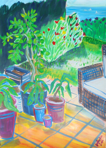 Schilderij getiteld "Patio with Garden &…" door Kirsty Wain, Origineel Kunstwerk, Acryl