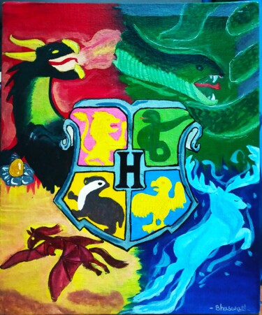 Schilderij getiteld "Hogwarts School" door Kishore Bishoi, Origineel Kunstwerk, Acryl