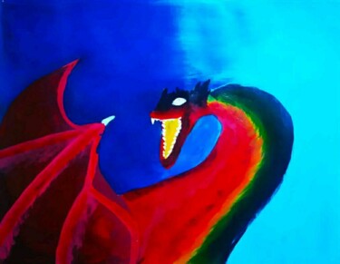 Peinture intitulée "The Bloom Dragon" par Kishore Bishoi, Œuvre d'art originale, Acrylique
