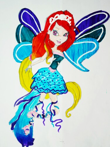 Malerei mit dem Titel "Fairy Princess Bloo…" von Kishore Bishoi, Original-Kunstwerk, Pastell