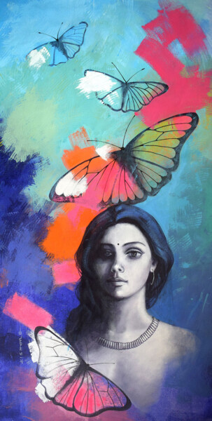 Картина под названием "Freedom of Beauty_35" - Kishore Pratim Biswas, Подлинное произведение искусства, Акрил