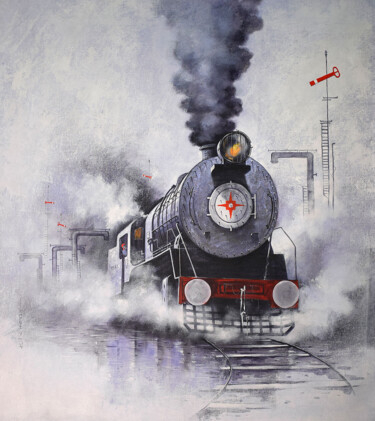 「Nostalgia of Steam…」というタイトルの絵画 Kishore Pratim Biswasによって, オリジナルのアートワーク, アクリル