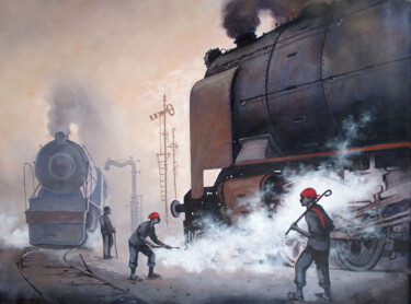 Peinture intitulée "Indian Steam locomo…" par Kishore Pratim Biswas, Œuvre d'art originale, Acrylique