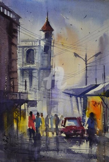 绘画 标题为“cityscape13” 由Kishore Singh, 原创艺术品, 油