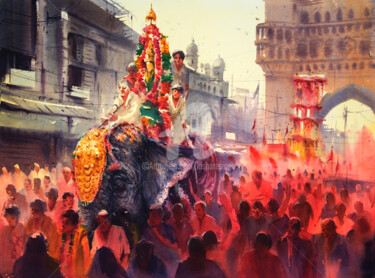 Painting titled "Bonalu_Festavel_Hyd…" by Kishore Singh, Original Artwork, Watercolor