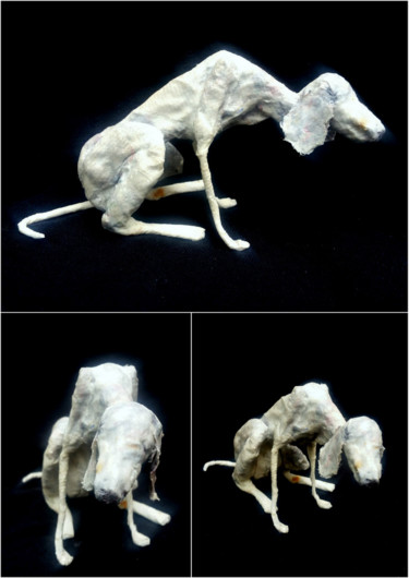 Sculpture intitulée "Poor dog" par Karine Krynicki, Œuvre d'art originale, Papier