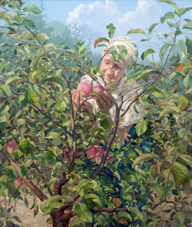 Pittura intitolato "Молодильные яблочки." da Iurii Klapoukh, Opera d'arte originale, Olio