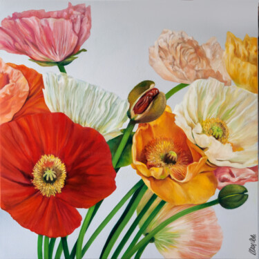 Schilderij getiteld "Mohnblumen" door Klaus Keck, Origineel Kunstwerk, Olie