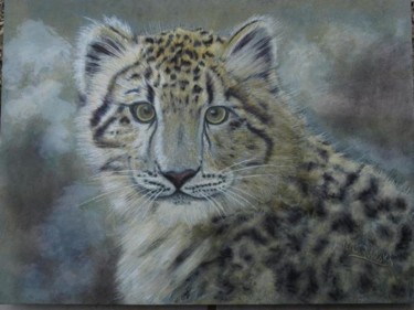 Malerei mit dem Titel "Young snow leopard" von Klaus Ulrich Michalski, Original-Kunstwerk, Öl