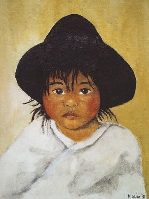 Dessin intitulée "Young Child from Bo…" par Klazien De Vries, Œuvre d'art originale