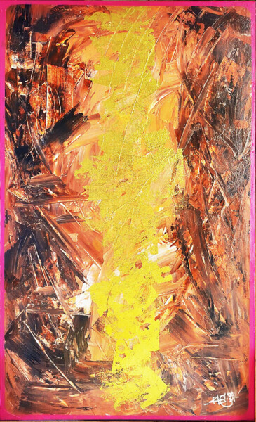 Ζωγραφική με τίτλο "GoldenPeachFuzz No.…" από Klc, Αυθεντικά έργα τέχνης, Ακρυλικό Τοποθετήθηκε στο Ξύλινο φορείο σκελετό