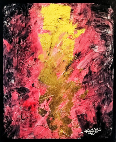 Картина под названием "GoldenPinkLady No.2…" - Klc, Подлинное произведение искусства, Акрил Установлен на Деревянная рама дл…
