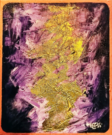 Painting titled "GoldenLilac No.2024…" by Klc, Original Artwork, Acrylic Mounted on Wood Stretcher frame