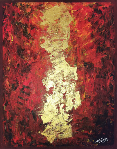 Картина под названием "GoldenRed No.2312" - Klc, Подлинное произведение искусства, Акрил Установлен на Деревянная рама для н…