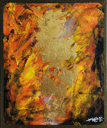 Картина под названием "GoldenOrange No.240…" - Klc, Подлинное произведение искусства, Акрил Установлен на Деревянная рама дл…